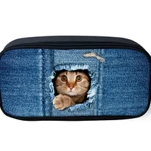Женские косметички для макияжа, дорожная косметичка, органайзер, джинсовая, синяя, косметички для хранения, животные, для детей, школьная, пенал, сумка