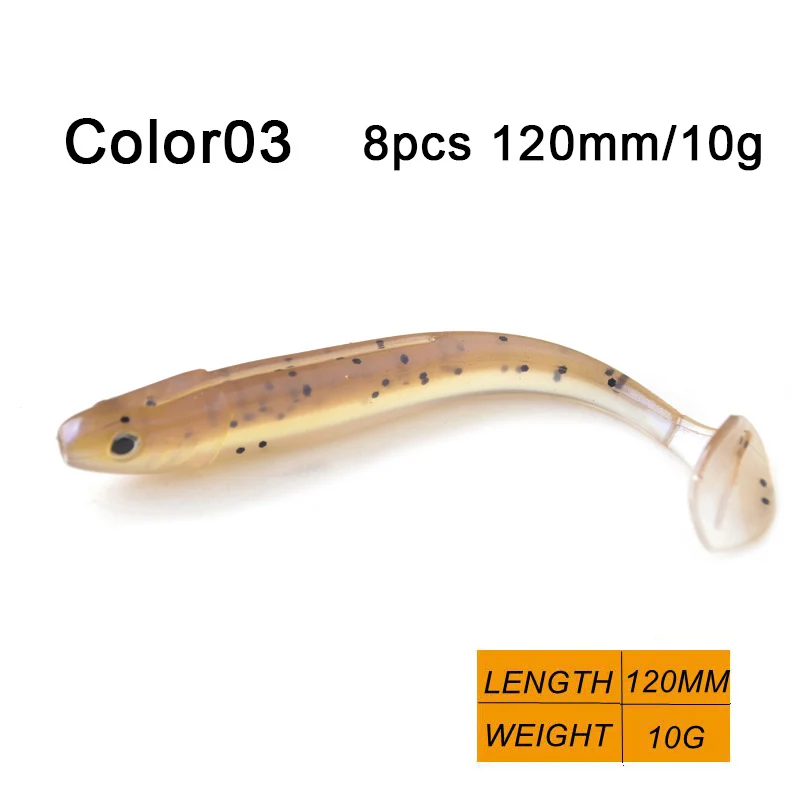 TOMA 8pcs Handmade Soft Fish Artificial Silicone Bait 7cm 9cm 12cm Soft Worm Swimbait Jigging Bass Fishing Lure - Цвет: color03 120mm