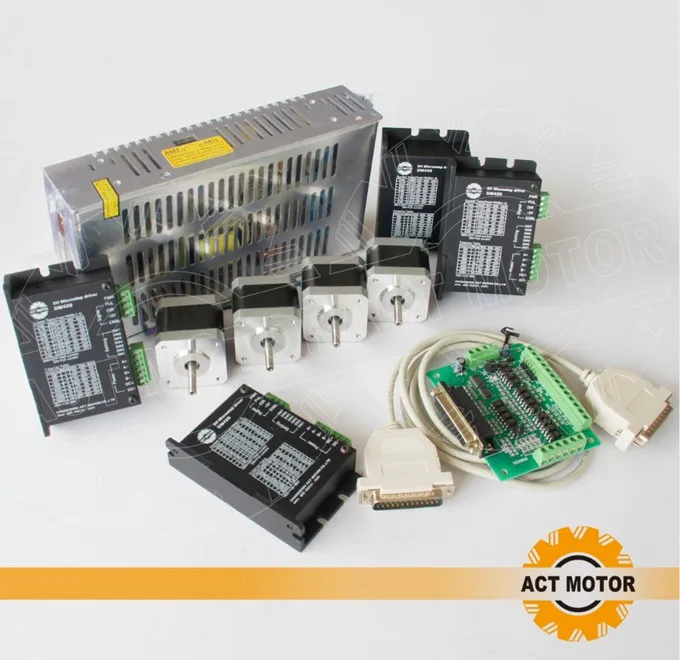 New Arrival! ACT 4Axis Nema17 Stepper Motor 17HS3404 2800g-cm 4-Lead 0.4A Bipolar+Driver DM420 1.7A 36V 128Micro CNC Router Kit