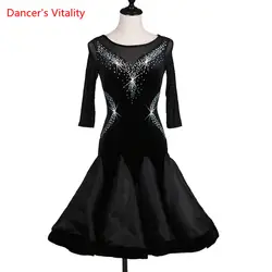 Новый заказ Длинные рукава бриллиантами Латинской платье для танцев Для женщин Бальные платья для танцев костюм Латинский танец латинский