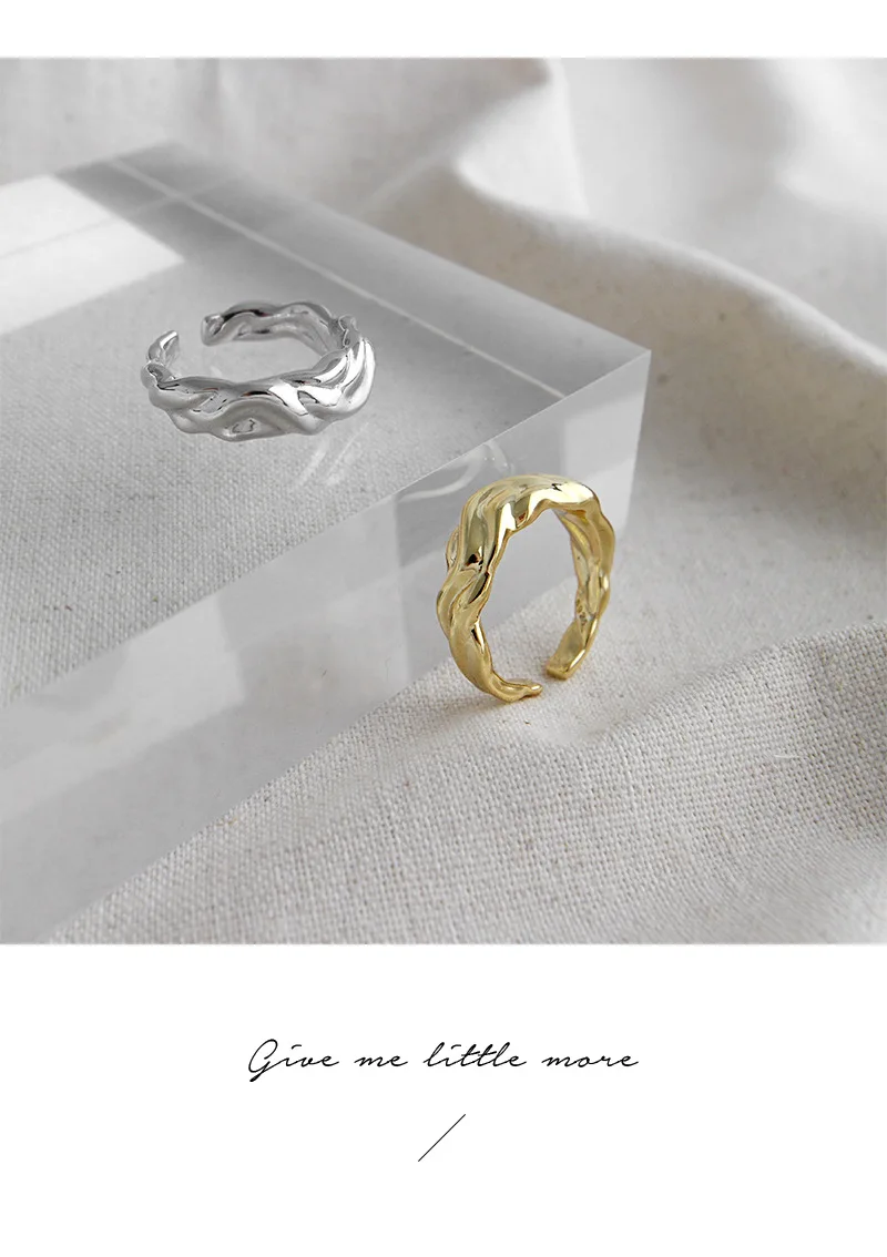 F.I.N.S настоящее кольцо из стерлингового серебра S925 уникальное необычное вогнутое поверхность волна двухцветное женское кольцо Корейская открывающая манжета кольца