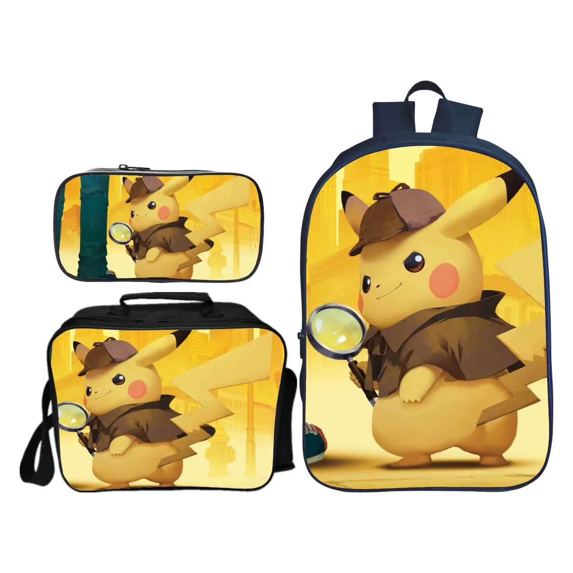 

New Arrivals 3 Pcs/Set Detective Pikachu School Backpack for Children Pokemon Casual School Bags for Boys and Girls Mochila Gift