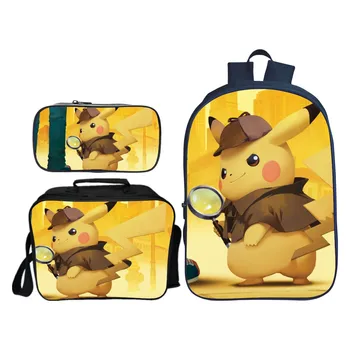 

New Arrivals 3 Pcs/Set Detective Pikachu School Backpack for Children Pokemon Casual School Bags for Boys and Girls Mochila Gift