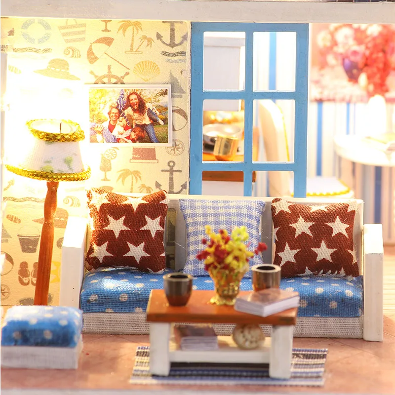 Doll House Miniature Wood Furniture DIY Dollhouse Kit Assembling with Kitchen Handmade Dollhouse Girls Gift Toys for Children Doll House Miniature Wood Furniture DIY Dollhouse Kit Assembling with Kitchen Handmade Dollhouse Girls Gift Toys for Children