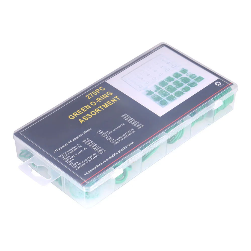 270PCS Green HNBR O-Rings Assortment Kit For A/C Compressor 18 Sizes - Foto 6