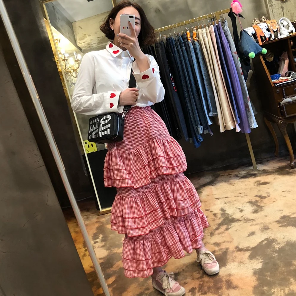 

PEILING DRAGON Women's white cotton shirts Women's Stack skirt Cake skirt w083