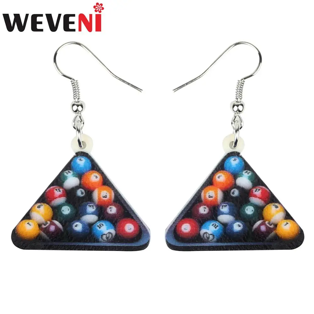 

WEVENI Acrylic Funny Fashion Triangle Colorful Billiard Earrings Trendy Cute Jewelry For Women Girls Charms Gift Summer Hot Sale