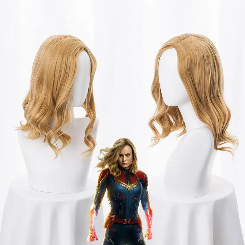 Женщины Марвел Капитан парик для косплея женщин Carol Danvers блонд волнистые волосы золотой парик костюмы с бесплатной шапкой для волос