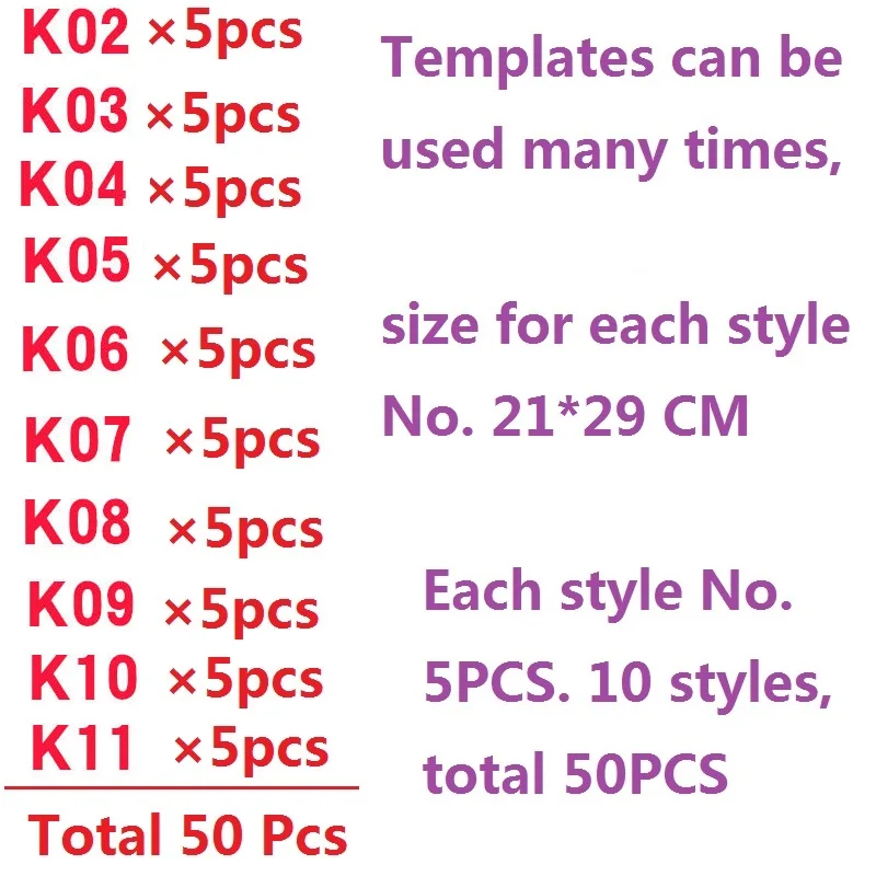 50 PCS Templates 7 Татуировки, Пигмент для временных татуировок. Натуральный и долговечный(органический Jagua Фруктовый гель/чернила). Без спирта. 10 мл 6 цветов и перерабатываемые Шаблоны - Цвет: 50 PCS Templates 7