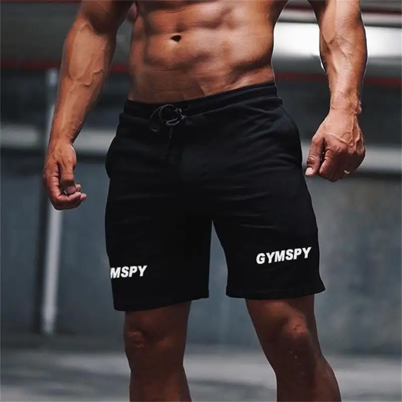 Крутые Мужские Спортивные Повседневные Шорты Для Бега GYMSPY с буквенным принтом, дышащие брюки для пробежки, занятий в тренажерном зале, черные белые повседневные шорты - Цвет: Черный