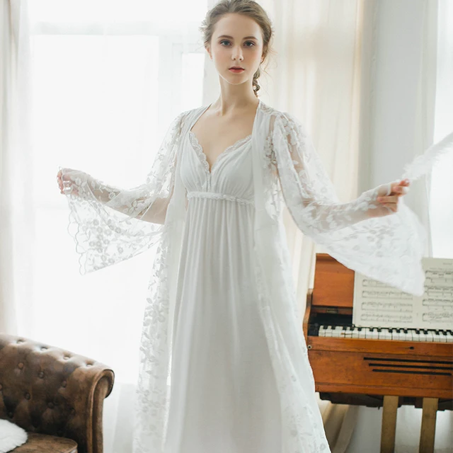Vintage Robe Lace Robe Elegant Robe Women Lace Sleepwear Nightgown