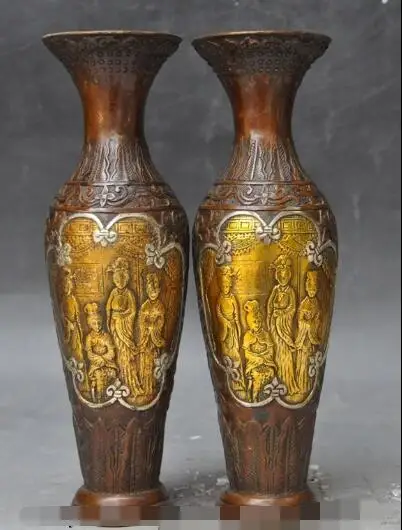 

S02018 old China Bronze gilt Classical Beauty Belle statue Zun Cup Bottle Pot Vase Jar B0403