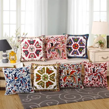 

100% Cotton Retro Ethnic Style Embroidery Sofa Cushion Cover Home Decor Bedroom Pillowcase 45x45cm