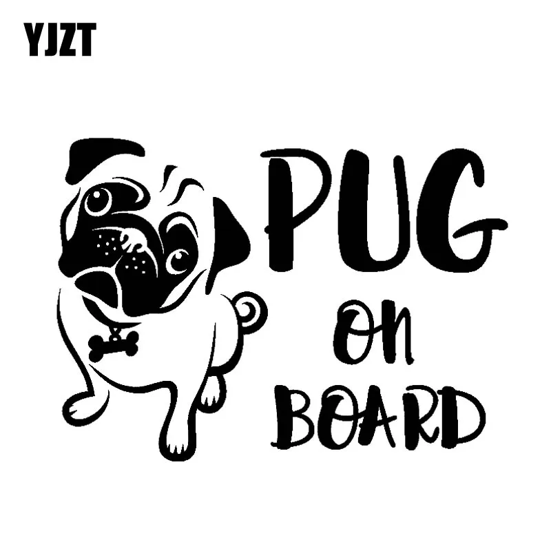 

YJZT 16.7CM*12CM PUG ON BOARD Funny Cute Gog Vinyl Sticker Car Decals Black Silver C10-00675