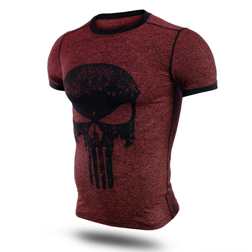 

New Popular Printing Short Sleeve Tight t shirt Skull men Fashion High Quality Man High elastic compression t-shirt tops