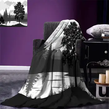 

Nature Throw Nature Theme Landscape with Trees Birds Cloudy Sky and the River Idyllic Scenic Warm Microfiber Blanket