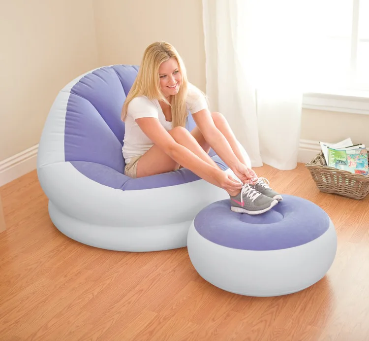 INTEX роскошный Флокированный надувной диван-комбинация ленивый диван для отдыха одна накидка для кресла 68572 с насосом - Цвет: Фиолетовый