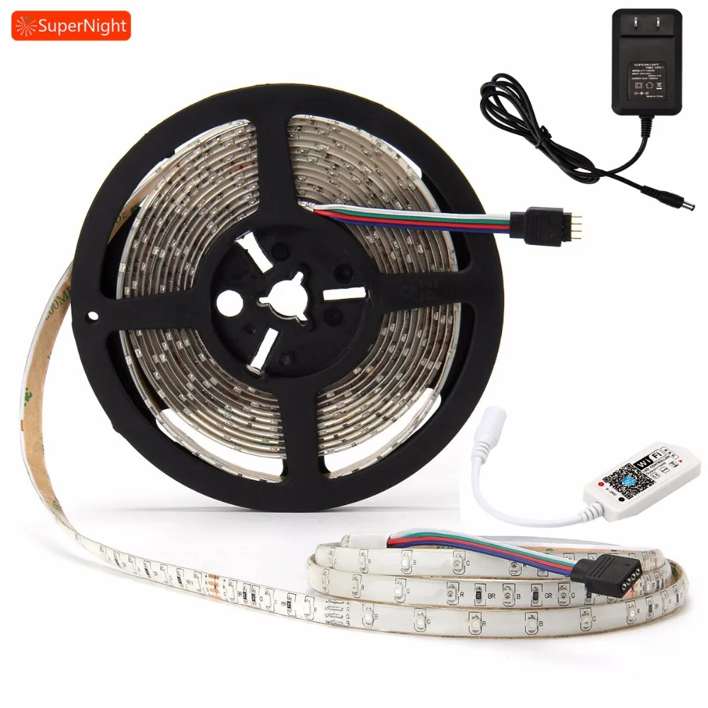 SuperNight 3528 RGB LED Strip Kit 5M 60LEDs/m DC 12V Waterproof IP65 ...