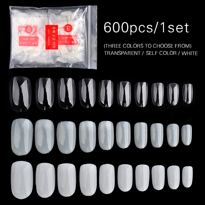

600pcs/1pack False Nail Tips Nature Clear Finger Nails Full Card Nail Art Display Practice Acrylic UV Gel Polish Tool Manicure