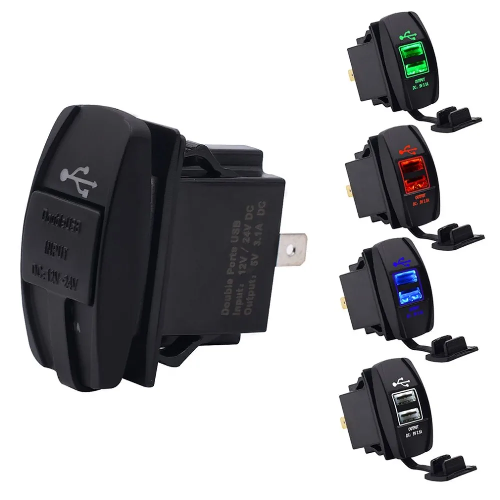 

Dual USB Car USB Charger Socket with LED Light Phone Charge Adapter Power Socket for Rocker Switch Panel