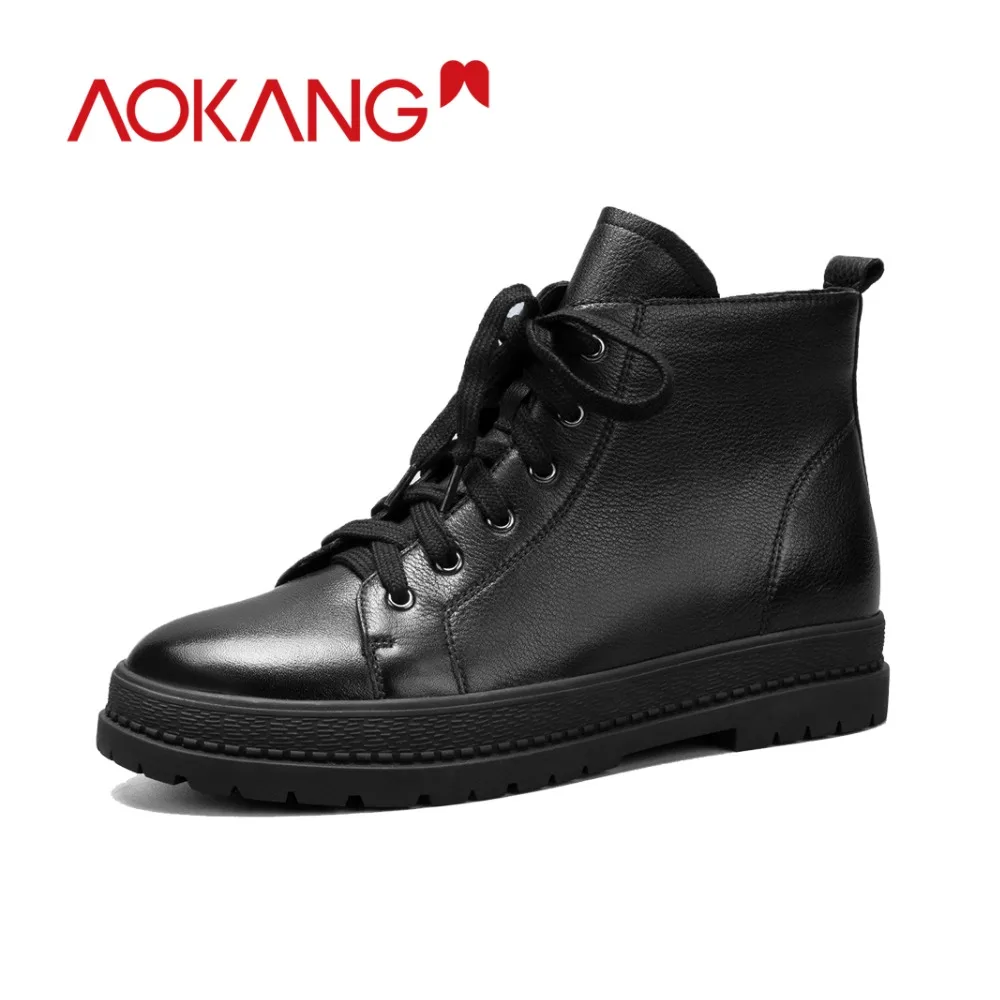 

AOKANG 2018 Autumn shoes woman genuine leather boots women height increasing women boots high heels women shoes fashion boots