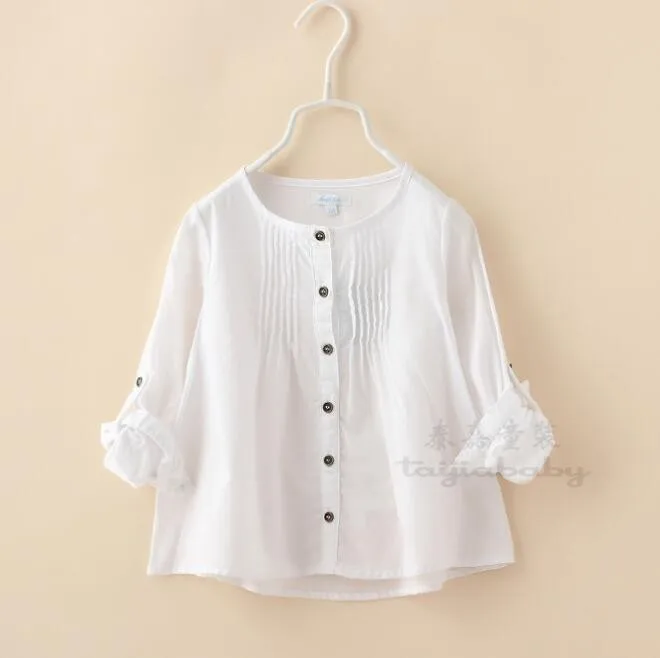 

Kids White Color Blouses School Clothes Autumn Spring Baby Girls O-Neck Solid Full Sleeve New Children Brief Clothing 6pcs/LOT