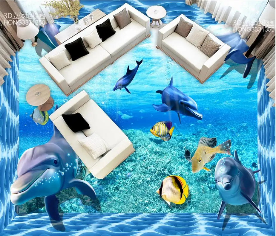3D обои для гостиной дельфин морской мир 3d наклейки на пол ПВХ самоклеящиеся Пол |
