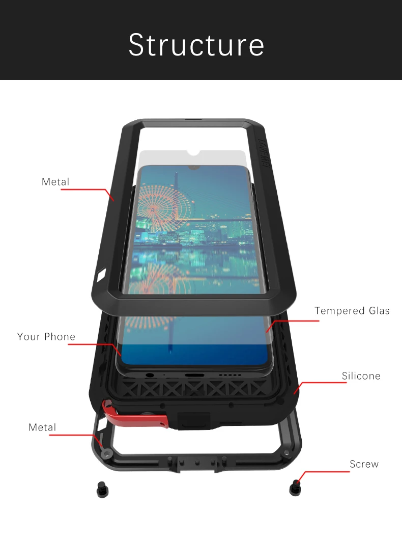 LOVE MEI Metal Waterproof Case For Huawei P30 Shockproof Cover For Huawei P30 Pro P30 Case Aluminum Protection P30 Gorilla glass