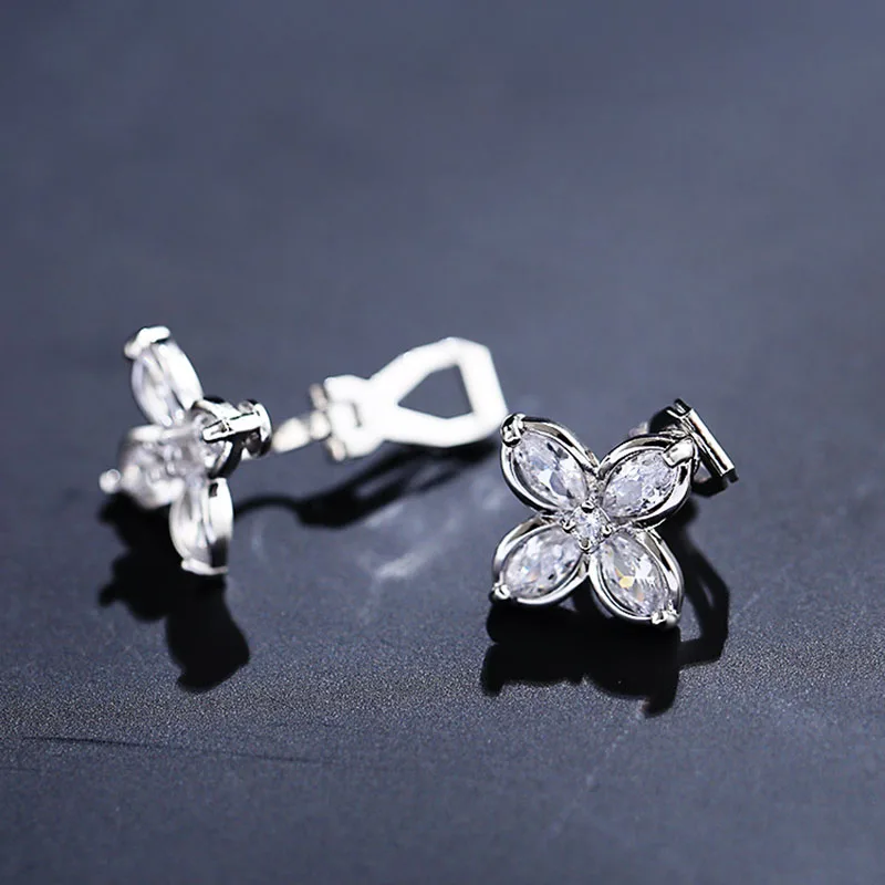 Ear Clip Earrings Clip Earrings Ear Clip JIOFREE AAA Cubic Zirconia Flower Shape Clip on Earrings Without Piercing