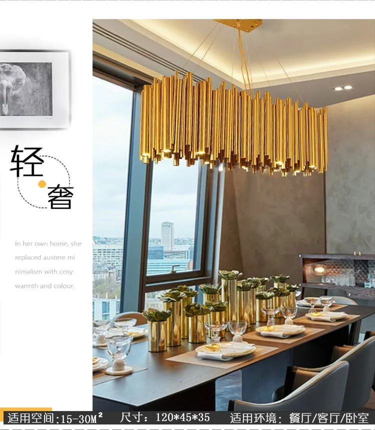 Современный роскошный Светодиодный Люстра Освещение золото лампа из нержавеющей стали прямоугольный, обеденный зал Кухня повесить