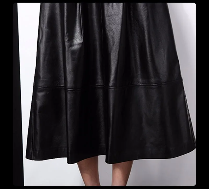 Черные юбки из натуральной кожи женские трапециевидные Расклешенная юбка faldas jupe Saia etek heavyweight grained юбка из кожи ягненка с поясом LT281