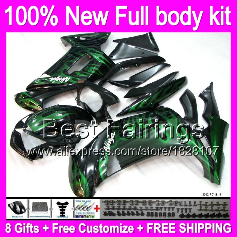 

Fairing Green flames+ For KAWASAKI NINJA 650R 650 ER-6F 12-13 B2 Green black NINJA650 ER6F ER 6F 12 12 13 2012 2012 2013 +decal