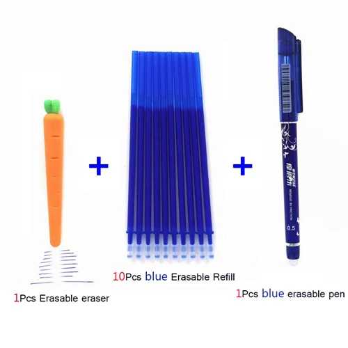 12Pcs blue set 12 шт./лот стираемая гелевая ручка, стержень, набор ластиков 0,5 мм, синие, черные, красные чернила, стираемая ручка для школы, офиса, канцелярские принадлежности - Цвет: 12Pcs blue set