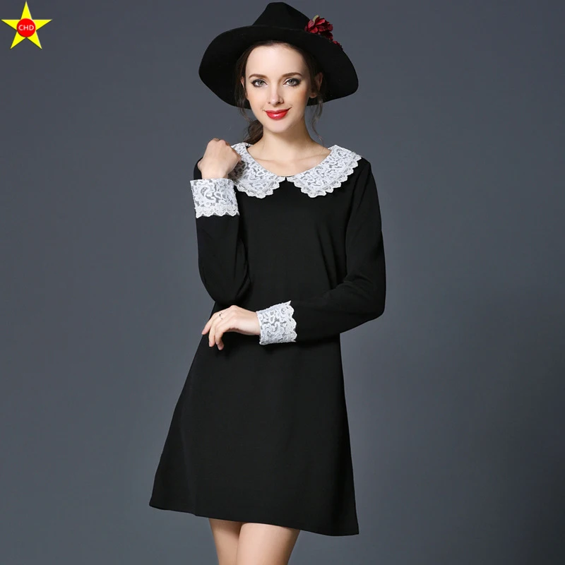 

M-5XL Plus Size Casual Women Dresses New 2019 Autumn Fashion Lace Patchwork Slim Dress Full Sleeve High-end Elegant Dresses