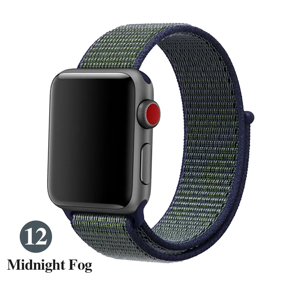 Нейлоновый спортивный бесшовный ремешок для наручных часов Apple Watch, ремешок 42 мм, длина-44 мм, 40 мм, 38 мм, для iWatch, версия 5/4/3/2/1 браслет, ремешок на запястье для наручных часов аксессуары - Цвет ремешка: MIDNIGHT FOG