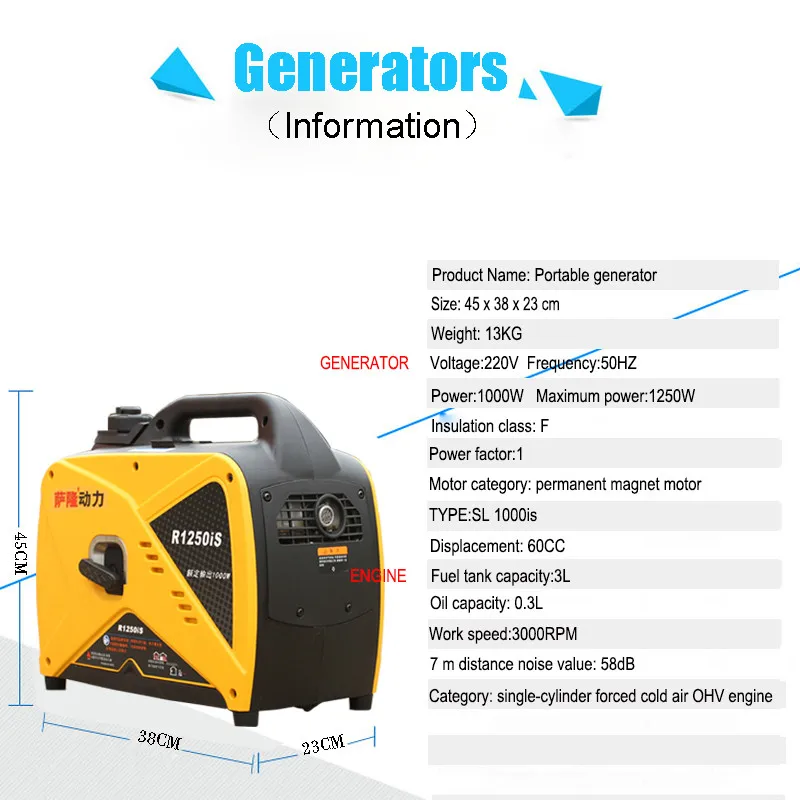 1000W 220V AC New Model Lightest Inverter Generator,Portable generator for Camping,Outdoor generator for Picnic,SL 1000is