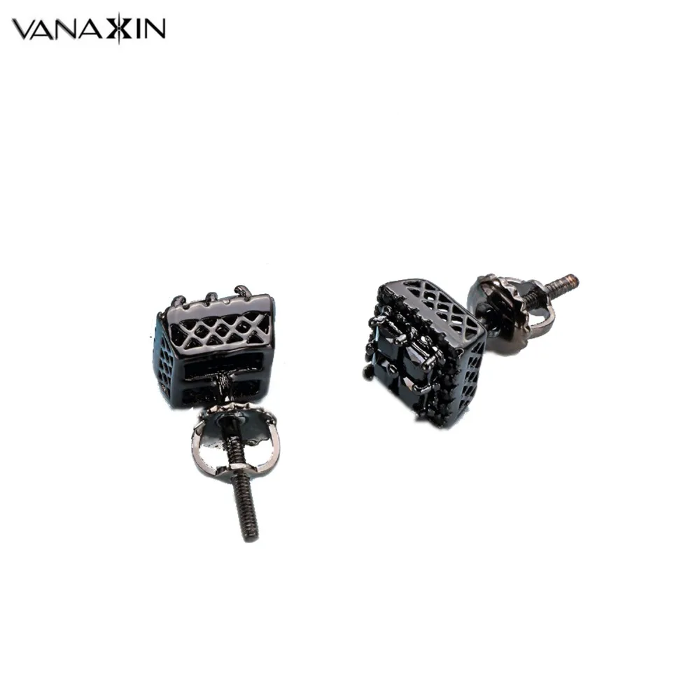 

VANAXIN 925 Sterling Silver Jewelry Square CZ Crystal Stud Earrings Black Yellow for Women Girlfriend 2019 Fashion Fine Jewelry