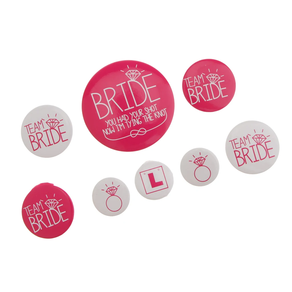 Pack of 8pcs Bridal Party Badge- Wedding Party Buttons - Bridesmaid Gifts, Team Bride, Maid of Honor Party Supplies