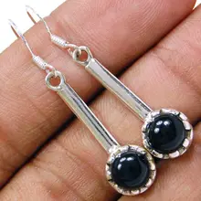 Ручная работа подлинные серьги с черным ониксом, серебро 925 пробы, 43 мм, 3,6 г, AE0176