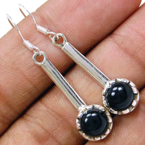 

Hand make Genuine Black Onyx Earrings, 100% 925 Sterling Silver, 43MM ,3.6G, AE0176