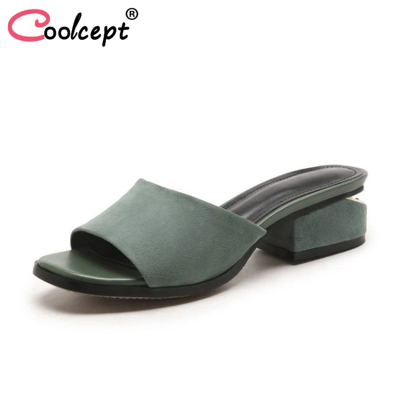 

Coolcept Size 32-43 Women Real Leather High Heel Sandals Open Toe Square Heel Slippers Summer Elegant Shoes Women Footwear