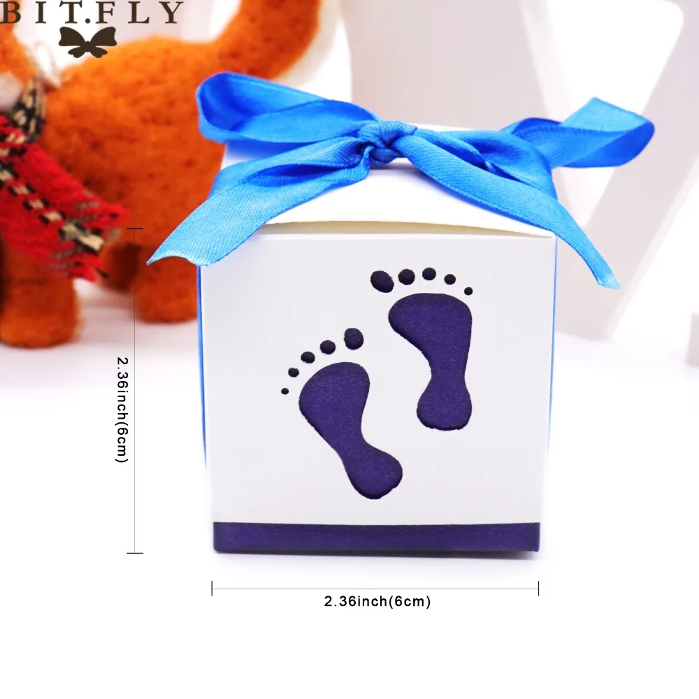 10 шт Детские лапки конфетные коробки мешок для сладостей Baby Shower Footprints на пляже любимая свободная лента для дня рождения свадьбы ребенка подарка