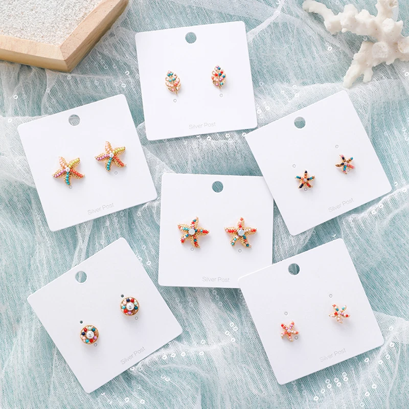 

S925 Silver Colorful Acrylic Beads Leaf Round Starfish Stud Earrings for Girl Korean Japanese Cute Ocean Style Earring Jewelry
