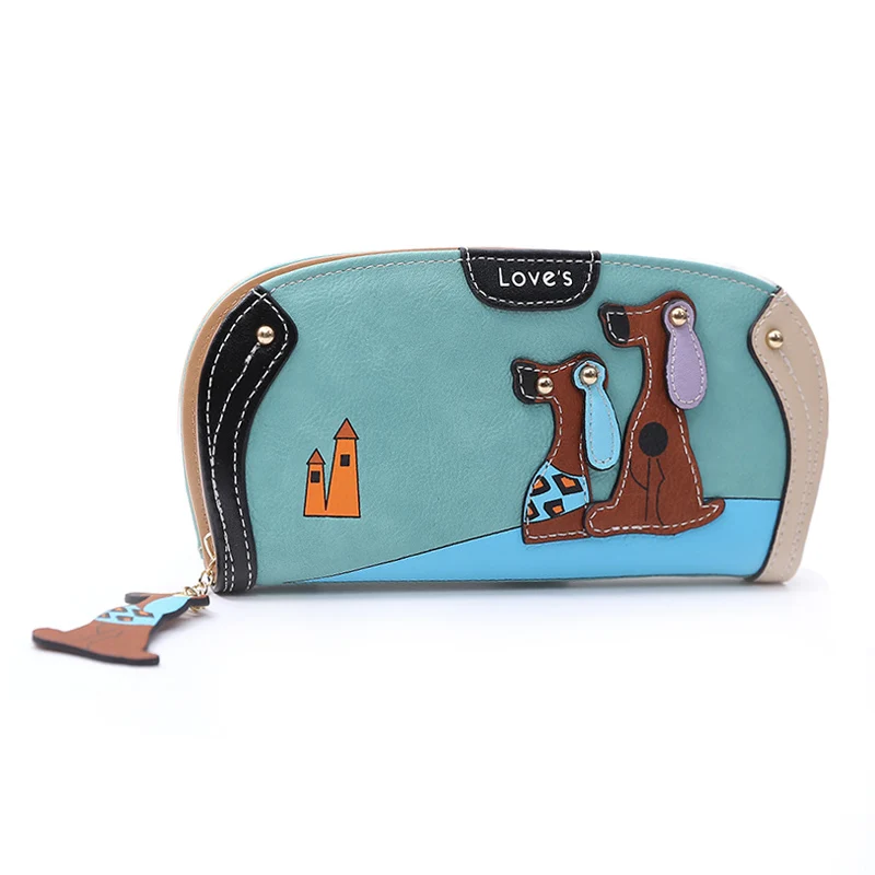 New Arrive Fashion Cute Puppy Zipper Long Wallet Cartoon Dog 6 Colors