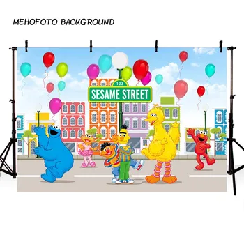

MEHOFOTO Sesame Works Elmo World Theme Party Birthday Balloon Backdrop for Photography Backgrounds for Photo Studio