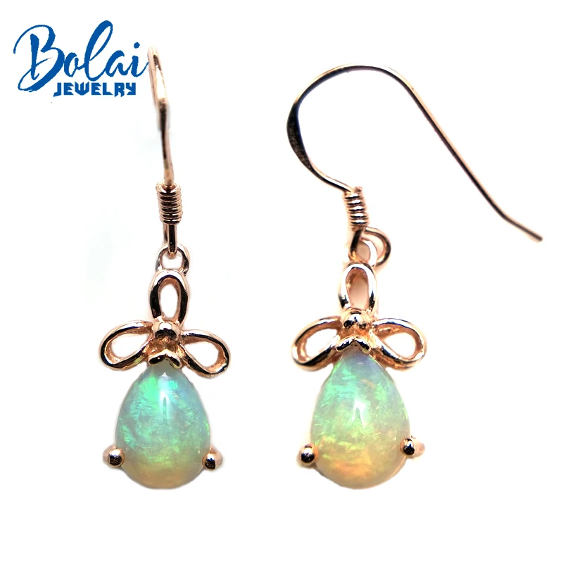 bolaijewelry,dapper Water Drop earring natural opal gemstone in 925 rose color sterling silver women or girl wear best gift