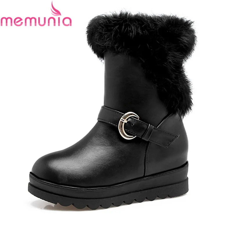 

MEMUNIA NEW arrival 2020 winter boots women 6cm high heels boots round toe with buckle mid calf boots casual ladies shoes