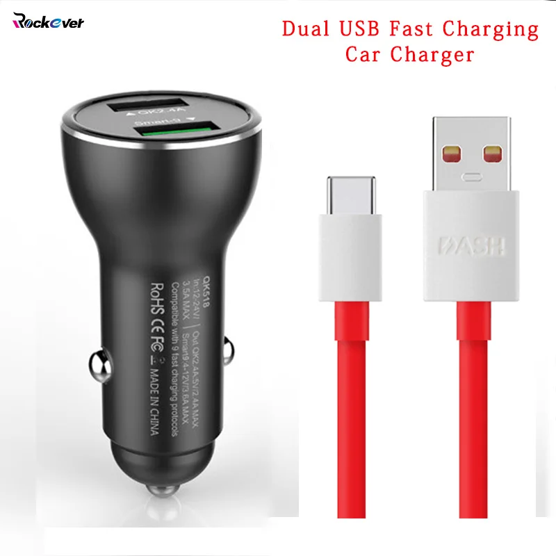 Dash Car Charger For Oneplus 3 3T 5 5T 6 Quick Charger 3.0 Dual USB Metal Fast Charger For OPPO
