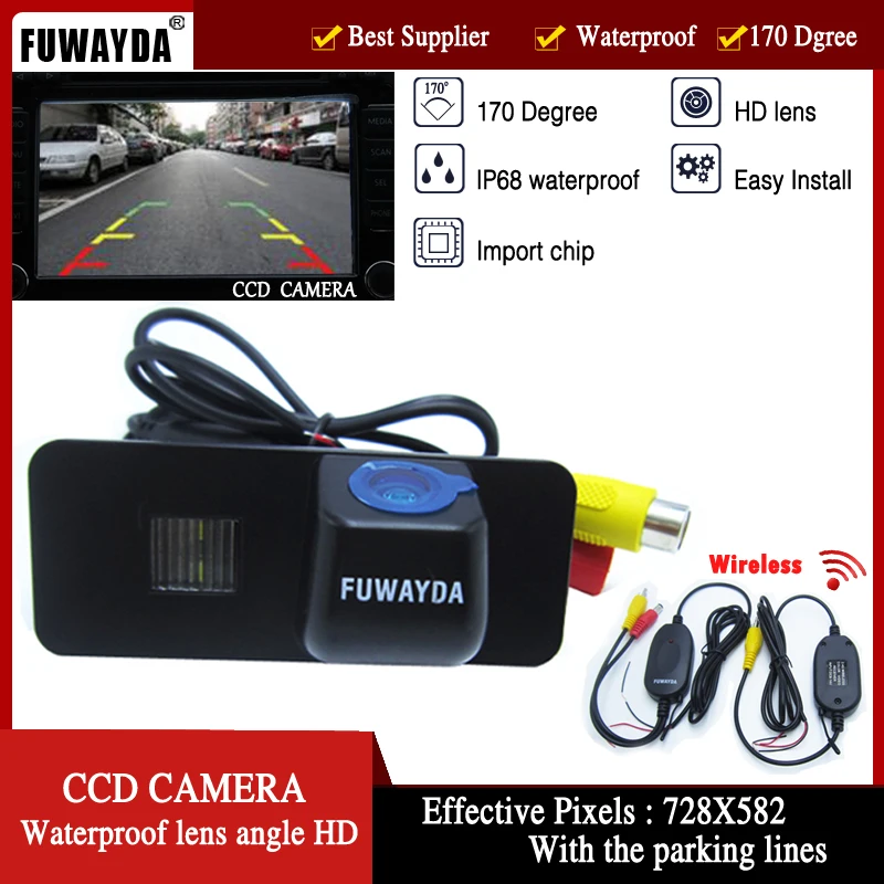 

FUWAYDA wrieless Car Rear View camera HD 170 Degree Wide Angle CCD car Camera FOR VW GOLF 4 5 6 MK4 MK5 EOS LUPO BEETLE Superb