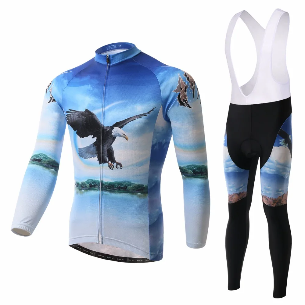 

XINTOWN Eagle Bicycle Clothes Set Men Long Sleeve Rode Bike Jerseys 3D Gel Padded Bib Pants Wicking Quick Dry Cycling Wear